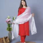 Bahaar Straight Red-White Suit Set