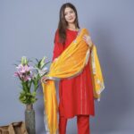 Bahaar Straight Red-Yellow Suit Set