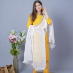 Bahaar Straight Yellow-White Suit Set