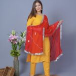 Bahaar Straight Yellow-Red Suit Set