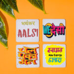 FUNNY CAPTION PRINTED SQUARE COASTER SET OF 4