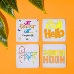 HINDI FUNNY CAPTION PRINTED SQUARE COASTER SET OF 4