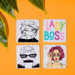 LADY BOSS PRINTED SQUARE COASTER SET OF 4