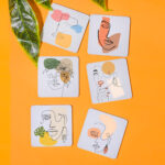 A LINE ART PRINTED SQUARE COASTER SET OF 6