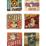 COFFEE PRINTED SQUARE COASTER SET OF 6