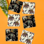 ELEPHANT PRINTED SQUARE WOODEN COASTER SET OF 6