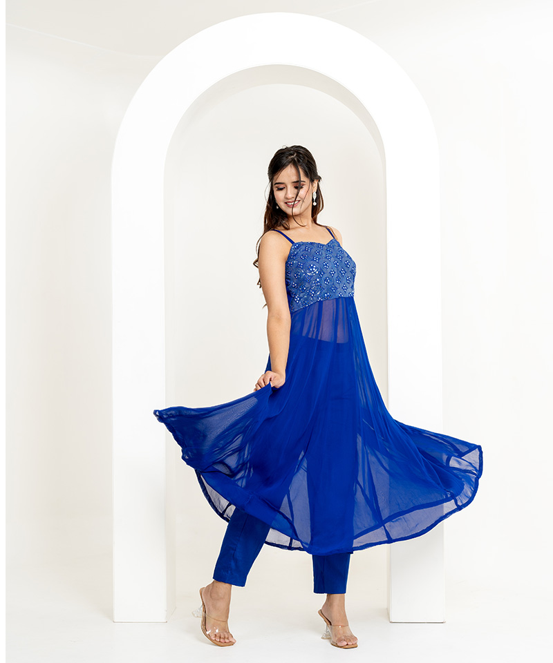 Tajnan Royal Blue Sheer Suit Set with Sequin Bodice & Dupatta - Image 4