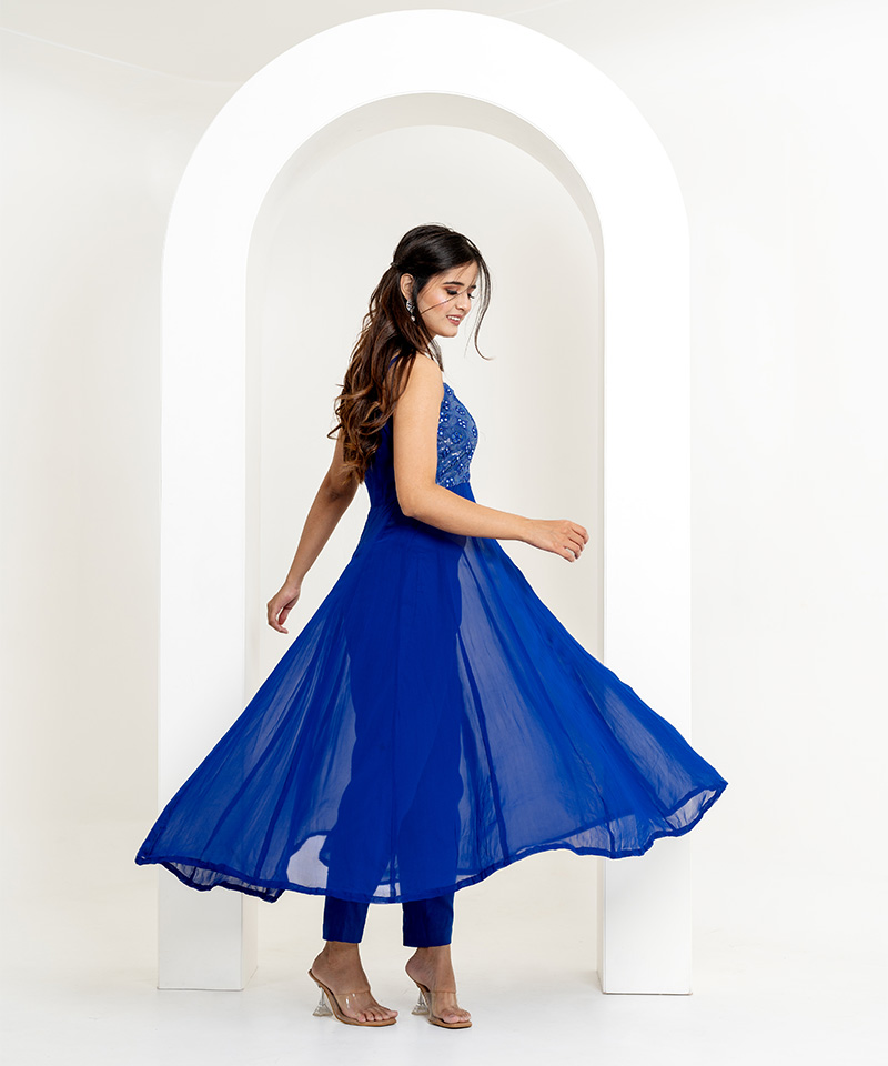 Tajnan Royal Blue Sheer Suit Set with Sequin Bodice & Dupatta - Image 2