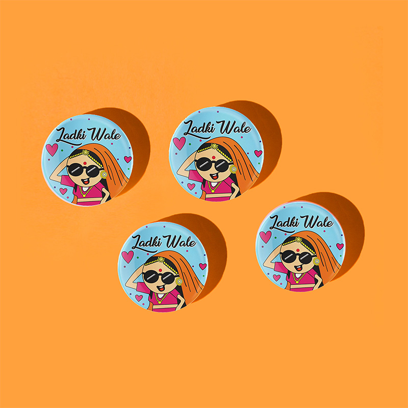 Tajnan “Ladki Wale” Printed Badge – Quirky Desi Wedding Button Pin for Functions & Celebrations - Image 2