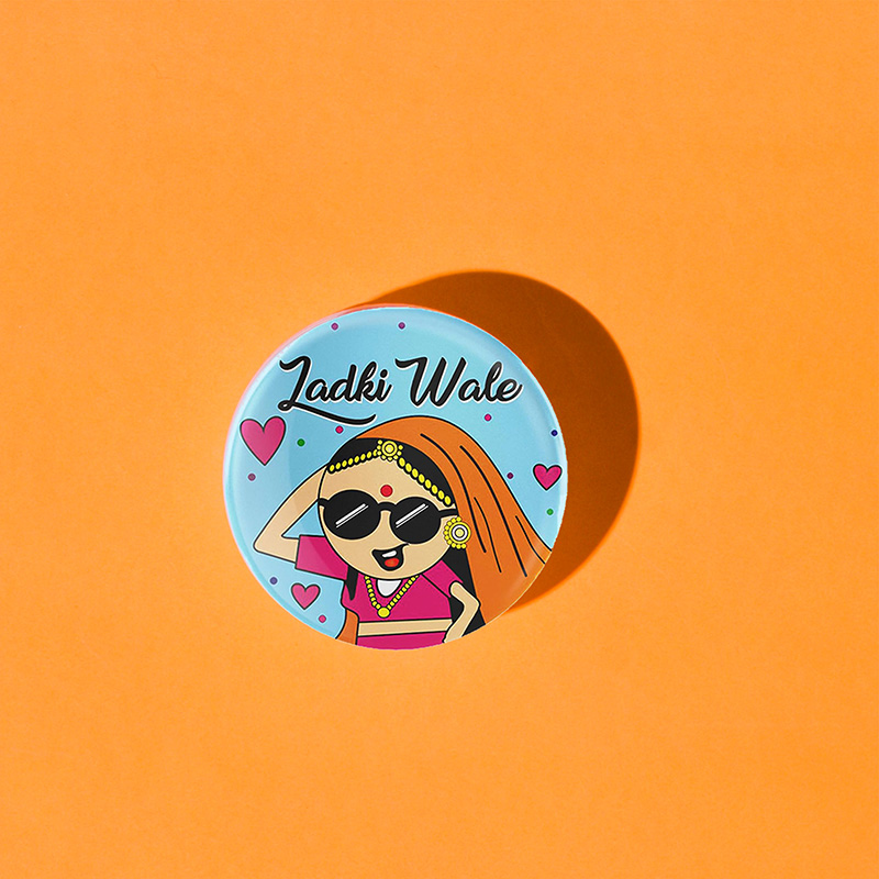 Tajnan “Ladki Wale” Printed Badge – Quirky Desi Wedding Button Pin for Functions & Celebrations