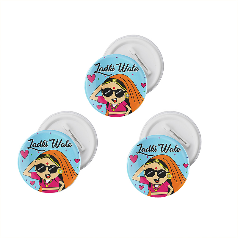 Tajnan “Ladki Wale” Printed Badge – Quirky Desi Wedding Button Pin for Functions & Celebrations - Image 3