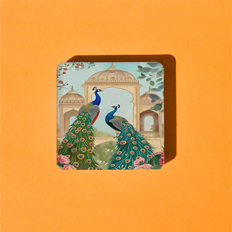 Peacock Palace Printed Coasters Set – Elegant Mughal Art Tea & Coffee Coaster (Set of 6) - Image 3