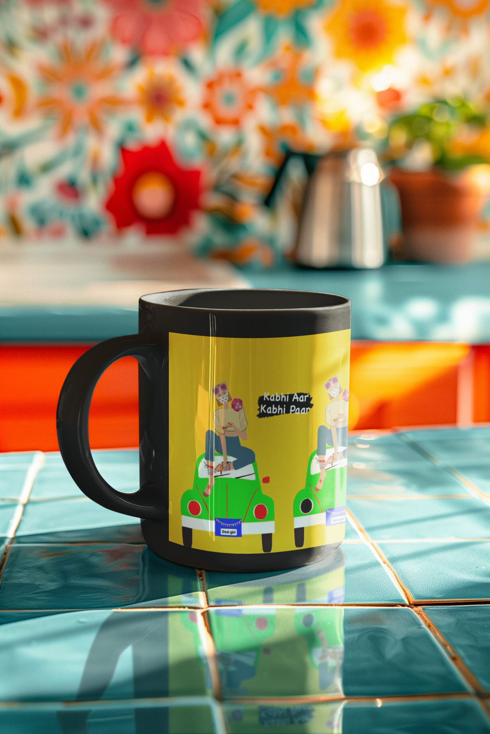 Tajnan Kabhi Aar Kabhi Paar Coffee Mug – Vibrant Desi Girl Illustration Ceramic Cup - Image 4