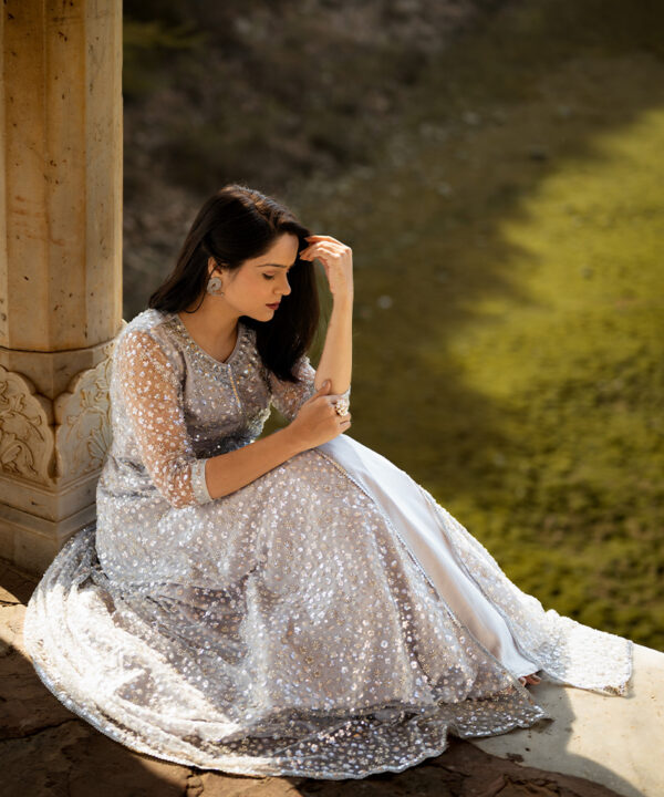 Tajnan Silver Embroidered  Gown for Women – Elegant Festive & Wedding Wear