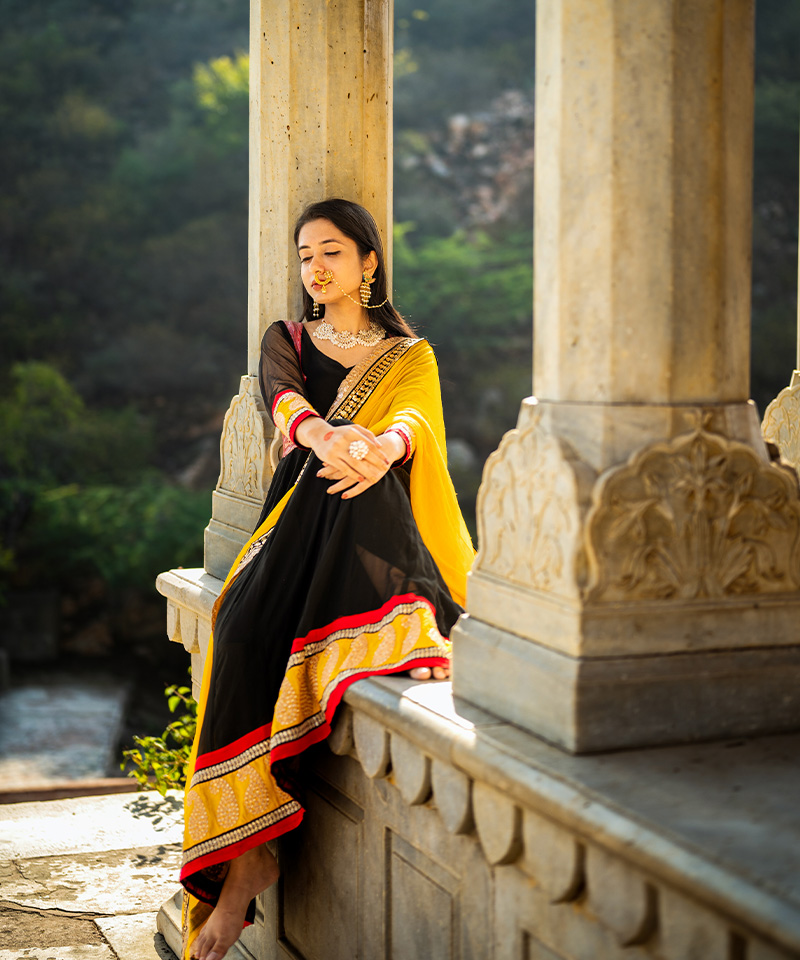 Tajnan Black Anarkali Suit with Yellow Dupatta – Embroidered Festive Ethnic Wear for Women - Image 6