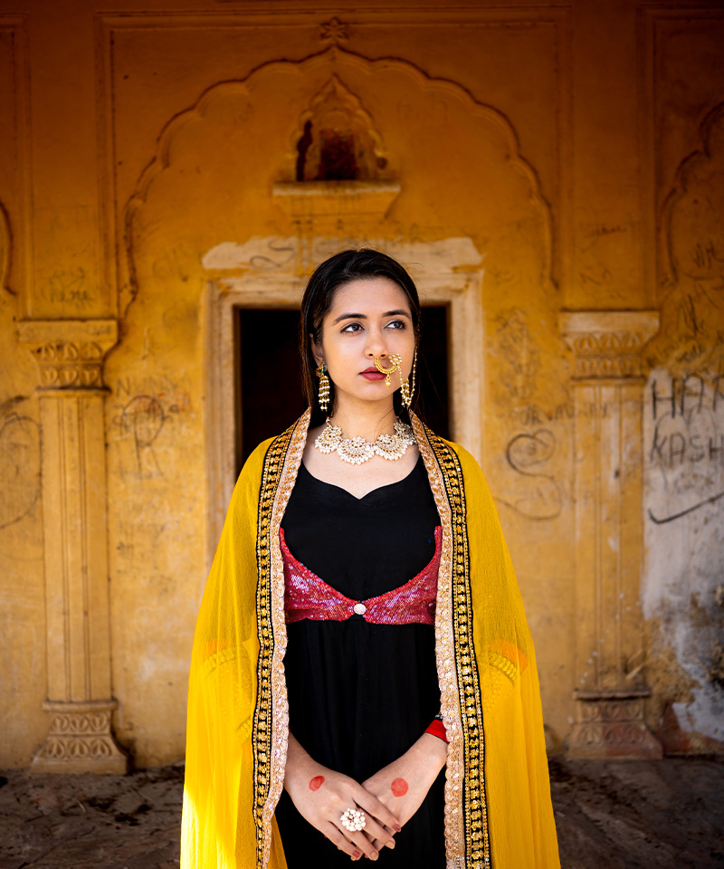 Tajnan Black Anarkali Suit with Yellow Dupatta – Embroidered Festive Ethnic Wear for Women - Image 4
