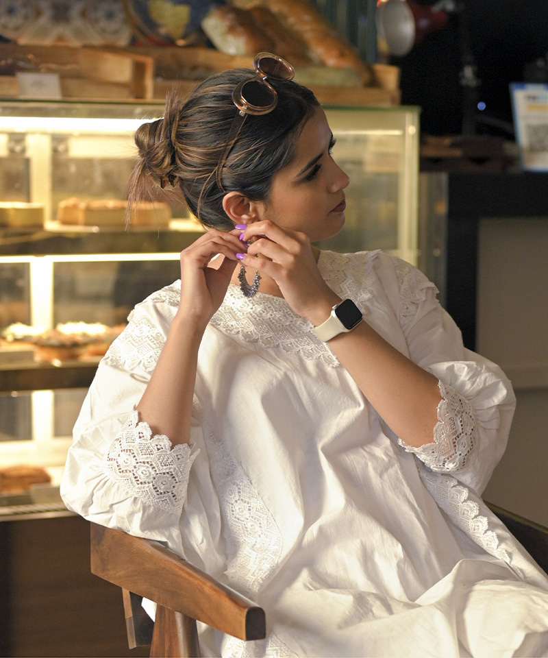 Tajnan White Cotton Kaftan Set for Women - Image 4