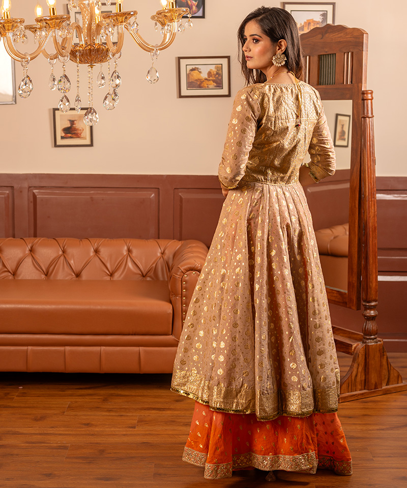 Tajnan Festive Orange Chanderi Anarkali Set with Jacket - Image 2