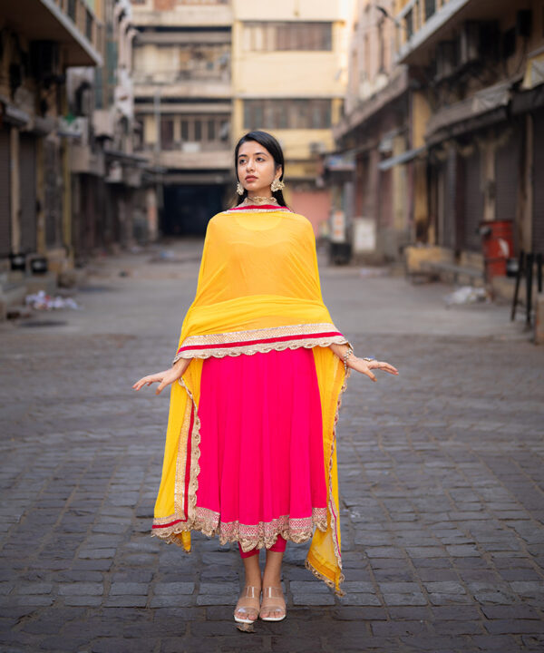 Tajnan Yellow Dupatta with Pink Anarkali Suit for Women – Festive Ethnic Wear Set