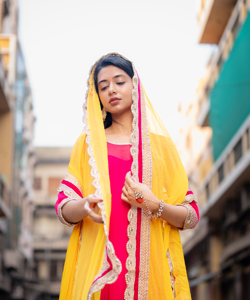 Tajnan Yellow Dupatta with Pink Anarkali Suit for Women – Festive Ethnic Wear Set - Image 4