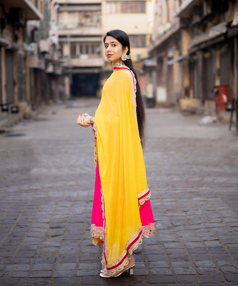 Tajnan Yellow Dupatta with Pink Anarkali Suit for Women – Festive Ethnic Wear Set - Image 2